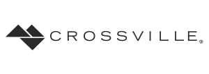 Crossville logo, black text with abstract design.