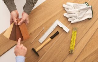 Wood samples and tools on table