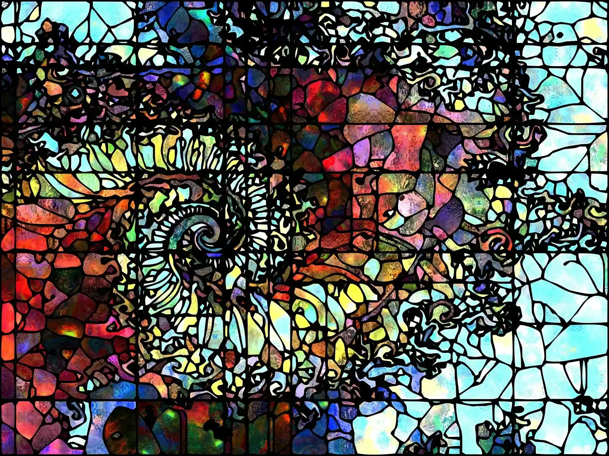 Mosaic Tile Flooring Denver featuring a vibrant and colorful abstract stained-glass spiral design. The intricate mosaic tiles create a dynamic swirl of light, texture, and color, perfect for artistic interiors or modern spaces that emphasize creativity, craftsmanship, and visual depth in flooring design.